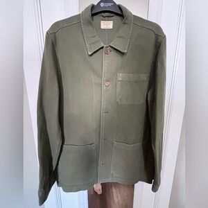 Nudie Jeans Barney Chore Jacket in Olive Green Mid-Weight Cotton Twill, Size XL